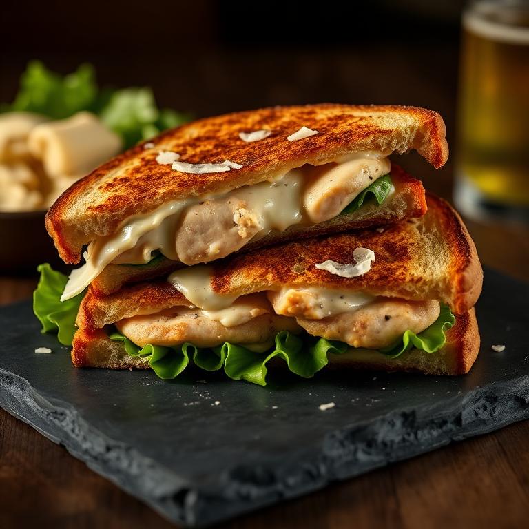 Caesar grilled sandwich with chicken and parmesan