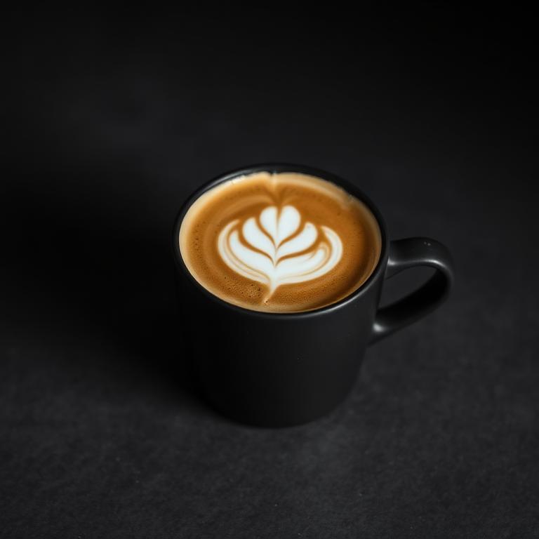 Caffè latte with leaf latte art in a black cup