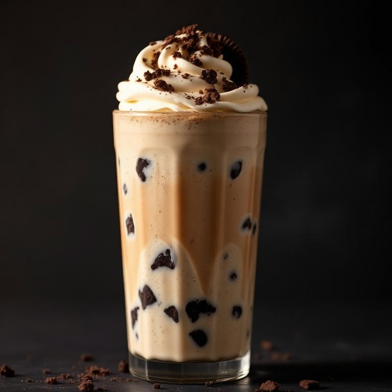 Cookies and cream frappe with cookie crumbs