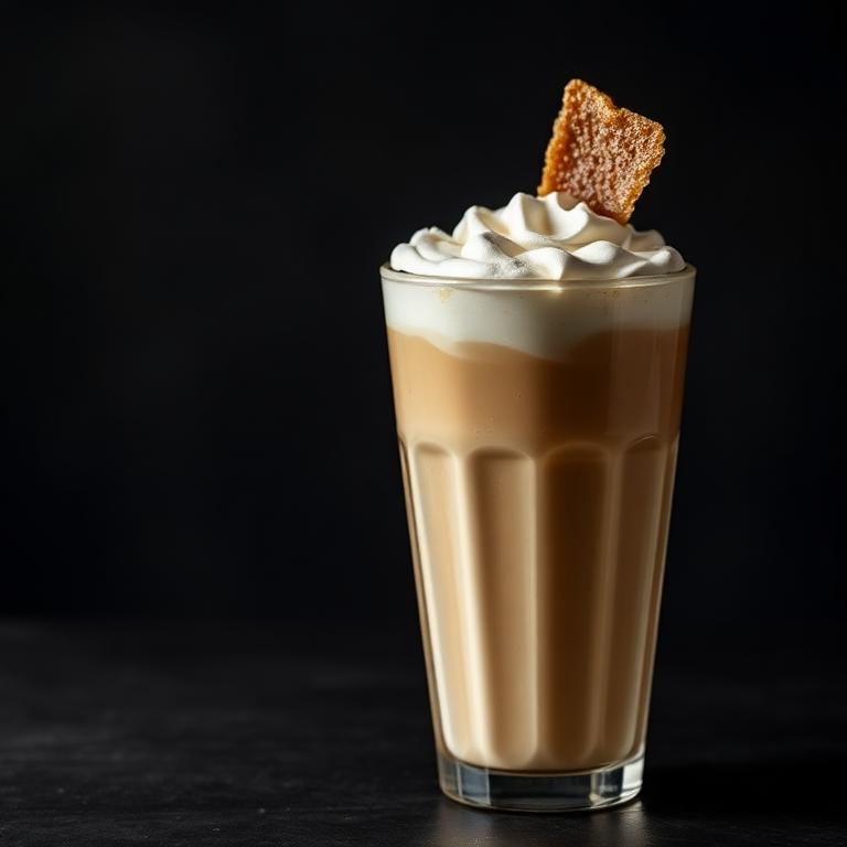 Creme brulee frappe with caramelised sugar shard
