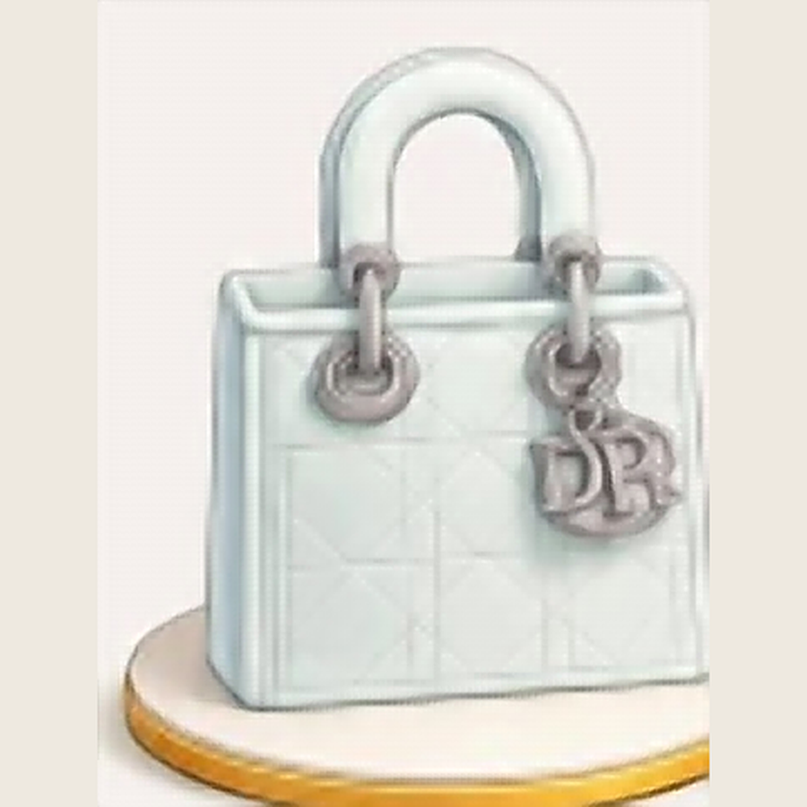 Sky blue designer handbag-shaped cake inspired by Christian Dior