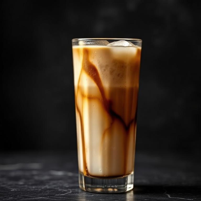 Iced spanish latte with condensed milk swirls