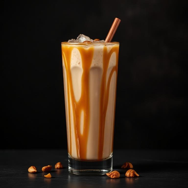 Iced toffee nut latte with toffee drizzle