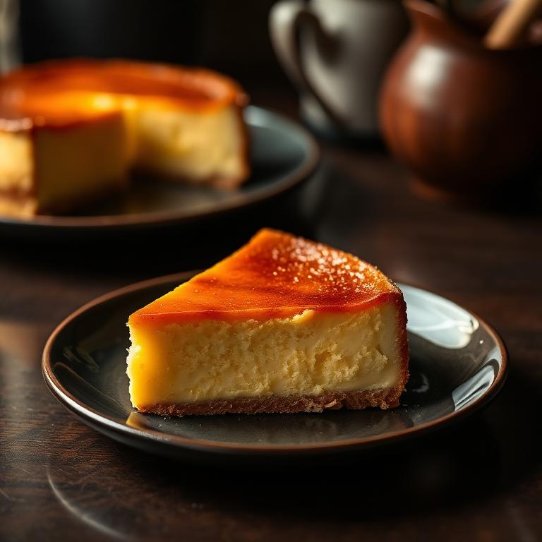 Lisbon custard cake slice on a dark plate