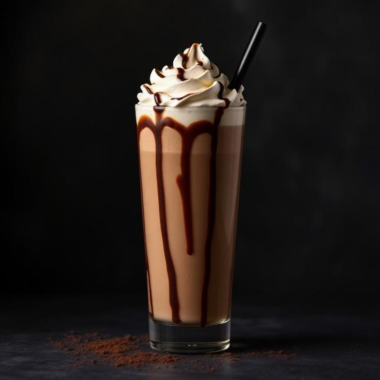 Mocha frappe with chocolate drizzle and cream