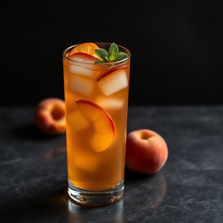 Peach iced tea with peach slices and mint