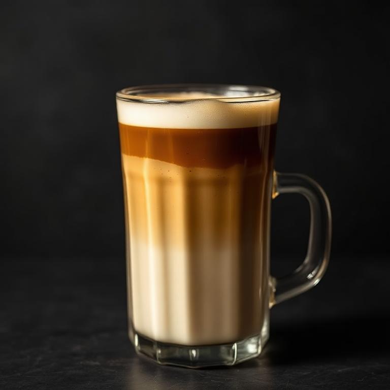 Hot spanish latte layered in a glass cup